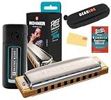 Hohner Harmonica 532 Blues Harp MS - Key of D Bundle with Case, Pouch, Harmonica Beginner Online Manual, and Austin Bazaar Polishing Cloth