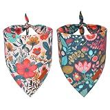 PTDECOR Flower Dog Bandana,2 Pcs Floral Reversible Dog Scarf, Multi Size, Triangle Pet Bandanas for Medium Large Dogs (Flower, Large)