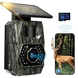 MAXDONE Solar Trail Camera WiFi Bluetooth, 48MP 30fps Game Camera Built-in 5200mAh Rechargeable Battery with Motion Activated 0.1s Trigger Speed Trail Cam IP66 with 32GB TF Card