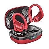 HAOYUYAN Wireless Earbuds, Sports Bluetooth Headphones, 80Hrs Playtime Ear Buds with LED Power Display, Noise Canceling Headset, IPX7 Waterproof Earphones for Workout/Running Red