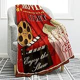 Jekeno Movie Clapboard Gifts Throw Blanket, Theater Home Film Cinema Decor Popcorn Gifts for Women Men Movie Lover Adult Boy Girl Director Acting Gift
