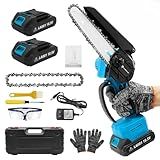 Lambgear Mini Chainsaw Cordless 6 Inch Electric Chainsaw pruning saw Battery Powered Handheld Portable Chain Saw With 2 Batteries/Automatic Oiler for Tree Trimming Wood Cutting Pruning Garden