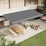 AECOJOY 13'×10' Patio Awning Retractable Awning Sun Shade Awning Cover Outdoor Patio Canopy Sunsetter Deck Awnings with Manual Crank Handle, Grey