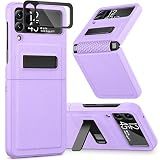 Caka for Galaxy Z Flip 3 5G Kickstand Case, Z Flip 3 Case with Camera Protector Hinge Protection Heavy Duty Shockproof Protection Wireless Charging Cover for Samsung Galaxy Z Flip 3 Purple
