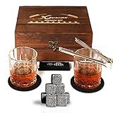 Whiskey Stones Gift Set for Men Dad Father’s Day Whiskey Glasses Set 2 Bourbon Glasses 8 Granite Chilling Rocks with Tongs Perfect for House Warming Anniversary Birthday for Men