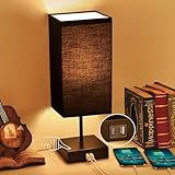 Sailstar Table Lamp for Bedroom, 3 Way Dimmable Touch Bedside Lamp, Small Lamp with 2 USB C+A Charging Ports, Black Nightstand Lamps for End Table, Living Room, Desk, Bulb Included