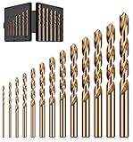 MACXCOIP Cobalt Drill Bit Set, 13Pcs M35 High Speed Steel Jobber Length Drill Bit Kit for Hardened Metal, Stainless Steel, Cast Iron, Wood and Plastic, with Index Storage Case, 1/16"-1/4"