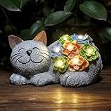 Otdair Solar Cat Decor, Birthday Gifts for Women with Succulent and 7 LED Lights, Christmas Gifts for Mom, Seniors, House Warming New Home Garden Decor for Cat Lover