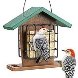 Kingsyard Recycled Plastic Double Suet Feeder with Rainproof Roof & Perch, Cage Suet Bird Feeders for Outdoors Hanging, Great for Woodpecker, Chickadee, Nuthatch (Green)