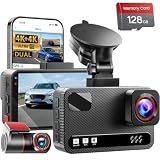 4K+4K Dual Dash Cam Front and Rear, Free 128GB Card, Starlight Night Vision