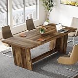 Tribesigns 6 FT Conference Room Table, 71”Large Executive Seminar Desk for 6–8 People, Rectangular Meeting Table for Office, Heavy-Duty Business Boardroom Table with Wooden Pedestal Base, Dark Brown