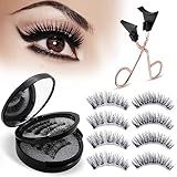 Magnetic Eyelashes, Natural Look False Eyelashes with Applicator, Reusable & Waterproof Magnetic Lashes Kit without Eyeliner, Glue-free & All-Day Comfort, Black