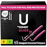 U by Kotex Tampons, Click Compact Multipack, Regular/Super Absorbency, Unscented, 45 Count