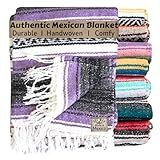 Del Mex Classic Mexican Blanket, Large Authentic Woven Falsa Throw (75"x50"), Artisan Southwest Décor for Beach, Yoga, Outdoors (Lavender)