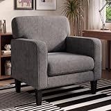 DUMOS Dark Grey Modern Accent Chairs for Living Room, Corner Chairs for Adults, Reading Armchair with Armrest and Backrest, Comfy Lounge Seating for Bedroom Reception Waiting Room