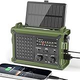 Solar Radio Emergency Hand Crank 12000mAh with Clear Signal, AM FM NOAA Weather Radio Battery Operated with 2-Mode LED Flashlight Cell Phone Charger Dual Outputs SOS