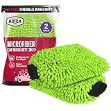 AIDEA Car Wash Mitt Microfiber, 2PK Scratch Free Lint-Free, Premium Chenille Microfiber Mitt Car Wash Brush, Green, Regular Size 7.12''X10.14''