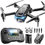 Drone with Camera - Drone with Screen on Controller for Beginners, Foldable Remote Control Quadcopter with Gesture Control, 3D Flip, One Key Start, Emergency Stop, 2 Batteries, Easier to use to use