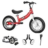 OHIIK Balance Bike 2 in 1 for Kids 2 3 4 5 6 7 Years Old,Balance to Pedals Bike,12 14 16 inch Kids Bike,with Pedal kit,Training Wheels,Brakes (12 inch, Red)