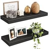 Fixwal Floating Shelves for Wall, 15.7" Wood Wall Mounted Shelves for Living Room, Bedroom, Bathroom and Kitchen, for Storage, Books, Room Decor (Black, Set of 2)