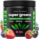 Super Greens Powder, 40+ Organic Superfoods, Probiotics & Enzymes for Energy, Digestion, Gut Health & Bloating | Organic Fruit & Veggie Drink Mix with Prebiotic Fiber, Daily Green Juice Smoothie Blend