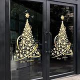 Cityhermit Christmas Tree Window Clings Stickers for Glass, Extra Large Golden Xmas Windows Static Stickers, DIY Wall Window Door Mural Showcase Decal Sticker (2 Pack)