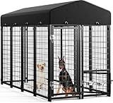 Sino Luban Outdoor Dog Kennel Outside Run with Doggy Door, Swivel Feeder&Roof - 8x4x6FT Large Dog Kennels Pens Outside for Large Dogs Breed- Heavy Duty Cage Yard (Can Connect to Your Dog House)