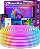 AILBTON 20Ft Neon Rope Lights,Flexible Led Rope Lights Control with App/Remote,Multiple Modes Music Sync Gaming RGB Led Neon Lights for Bedroom Outdoor