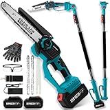 2-in-1 Cordless Pole Saw & 8'' Mini Chainsaw,Forest Ranger Approved Electric Handheld Chain Saw with 2× 21V 4.0Ah Rechargeable Batterie&Charger, Auto Oiling Multi-Angle,Max 15Ft Saw for Tree Trimming