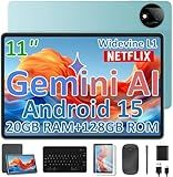 Android 15 Tablet with Keyboard, 11 Inch Tablets 20GB RAM 128GB Storage (2TB TF), Octa-Core Processor, WiFi 6, 8000mAh, GMS Certified 2-in-1 Laptop Style, Mouse, Case & Stylus Included, Blue Set