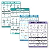 Palace Learning 4 Pack - Yoga Block Poses + Pilates Exercise + Yoga Poses Positions + Stretching Posters - Set of Four Fitness Charts (18" x 24", LAMINATED)