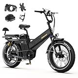 TESWAY 52V 3600W Dual Motor Ebike 200Miles Longest Range Electric Bike for Adults, 20" Fat Tire Full Suspension E Bike 2 Seaters for Off-Road (Single Motor, Black)
