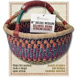 Africa Heartwood Project - Deluxe Colorful African Basket with Leather Handle - Handmade from dried Elephant Grass, Hand-Woven by Women in Bolgatanga, Ghana - Medium 14" Round Flat-packed