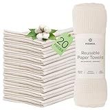 mioeco 20 Pack Reusable Kitchen Paper Towels Washable - Super Absorbent Natural unPaper Towels - Natural Cotton - Reusable, Paperless Kitchen Dish Cloths - 100% Organic