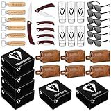 Yungyan 36 Pieces Groomsmen Gifts Set of 6, Groomsmen Proposal Box with Shot Glasses Sunglasses PU Leather Toiletry Bag Wood Folding Knife Bottle Opener Wedding Gift (Brown)