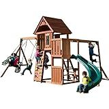 Swing-N-Slide PB 8272 Cedar Brook Wooden Swing Set Play Set with Two Swings, Slide, Monkey Bars, Picnic Table & Glider, Green