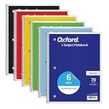 Oxford Spiral Notebook, 6 Pack, 1 Subject, Wide Ruled Paper, Notebooks for School, 8 x 10.5 Inches, 70 Sheets, Assorted Colors, Back to School Supplies (65010)