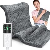 Heating Pad for Back Pain, Electric Heat Pad with 9 Heat Levels & 4 Auto-Off Timers, Portable Heating Pad for Period Cramps, Shoulder, Neck, Machine Washable, Gifts for Women and Men, Grey, 24''×12''