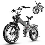 Folding Electric Bike for Adults,1500W Motor(Peak 2000W),35MPH 100Mile,48V 25Ah Battery,20" x 4.0 Fat Tire Foldable Electric Bicycle,Electric Mountain E-Bike,Hydraulic Disc Brake E-Bike
