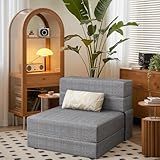 Danrelax Convertible Folding Sofa Bed, Linen Futon Sleeper with Pillow Foldable Mattress, Compact Fold Out Lounge Chair Bed, Guest Bed, Dorm, Apartment, Breathable & Portable, Grey