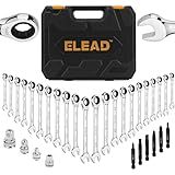 ELEAD 33-Piece Combination Ratchet Wrench Set | CR-V Steel | SAE & Metric Sizes | 72-Tooth Gear Design | Organizer Carry Case | Ideal for Mechanics & DIY