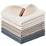 Nialnant 6 Pack Kitchen Towels and Dishcloths Sets,100% Cotton Soft Absorbent Quick Drying Dish Towels for Kitchen,Washing Dishes,12x12 Inches, Multi Color