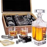 Whiskey Decanter Gift Set by Royal Reserve – Liquor Bourbon Decanter 24 oz 750 ml with Glasses, Chilling Stones, Coasters and Tong – Whiskey Gifts for Men, Husband, Dad, Boyfriend
