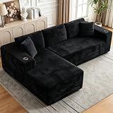 Cloud Sectional Boneless Couches for Living Room,Modular Sectional Sofa with 2 Cup Holders,Memory Foam Cloud Couch with L Shaped Oversized Chaise,No Assembly Needed Plush Corduroy Sofa,Black