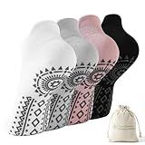TOAMOUR Pilates Socks with Grips for Women, 4 Pairs Non Slip Yoga Athletic Ankle Socks for Ballet Barre Dance Workout