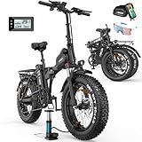 GLOBALKEEP 48V 25AH Fat Tire Electric Bike for Adults, UL2849 Certified 90% Pre-Assembled Folding E-Bike with Removable Battery & Cargo Rack