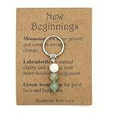 TrustBlai Natural Crystals Keychain for New Beginnings, Healing Crystal Gifts for Women, Key Chain Charms with Moonstone, Labradorite & Green Aventurine (Includes Inspirational Card)