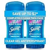 Secret Outlast Antiperspirant Deodorant for Women, 72hr Sweat & Odor Protection, PH Balancing Minerals, Pro-Hyaluronic Acid, Clear Gel, Completely Clean Scent, 2.6 oz (Pack of 2)