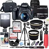 Canon T7 EOS Rebel DSLR Camera with EF-S 18-55mm f/3.5-5.6 is II and EF 75-300mm f/4-5.6 III Lens and Two (2) 32GB SDHC Memory Cards Plus Double Battery Accessory Bundle