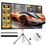 Projector Screen with Stand - 100" Indoor/Outdoor 16:9, 4K HD PVC Screen with 1.5 Gain, 2IN1 for Backyard Theater & Wall Hanging, Includes Carry Bag